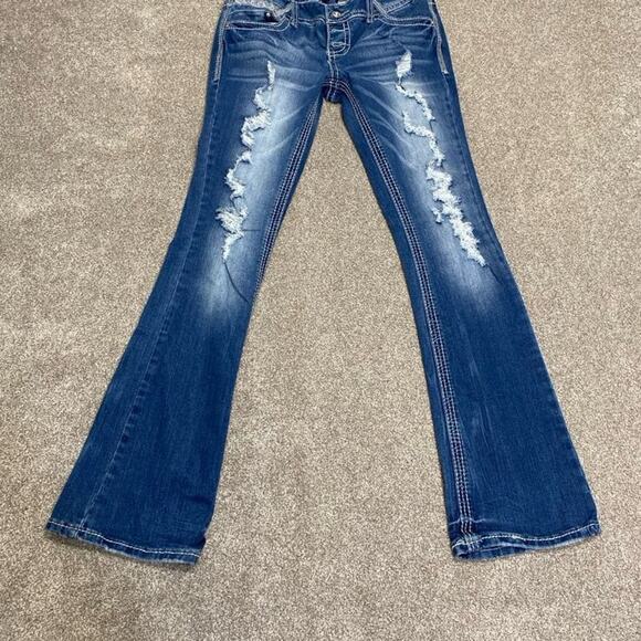 Vtg y2k Amethyst Celia bootcut jeans sz 7 low rise distress dark wash stretch - Picture 1 of 12